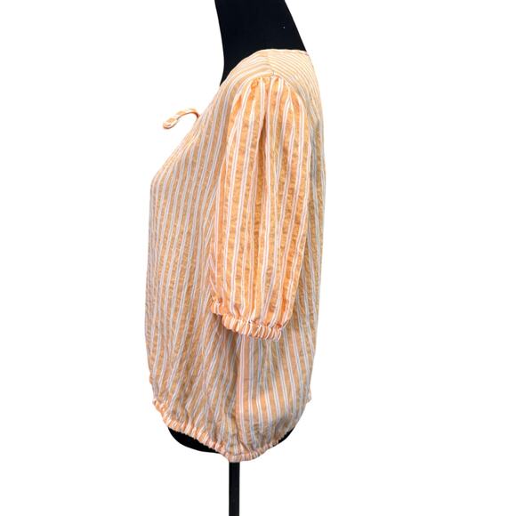 NEW MICHAEL KORS Women’s Orange/White Short Sleeve Striped Blouse Size XL - Picture 2 of 6